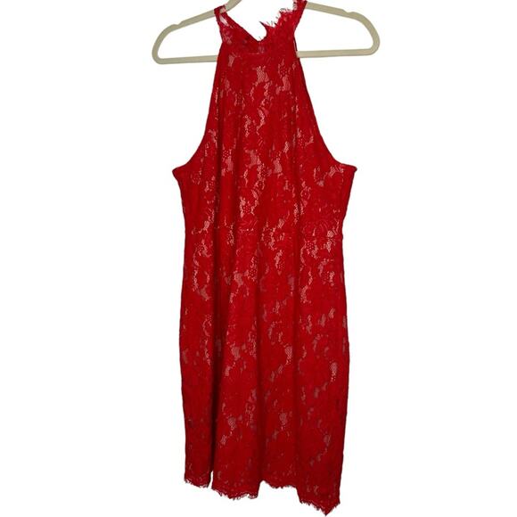 Sans Souci Red Lace Halter Sleeveless bodycon Dress Size XL - Picture 11 of 13